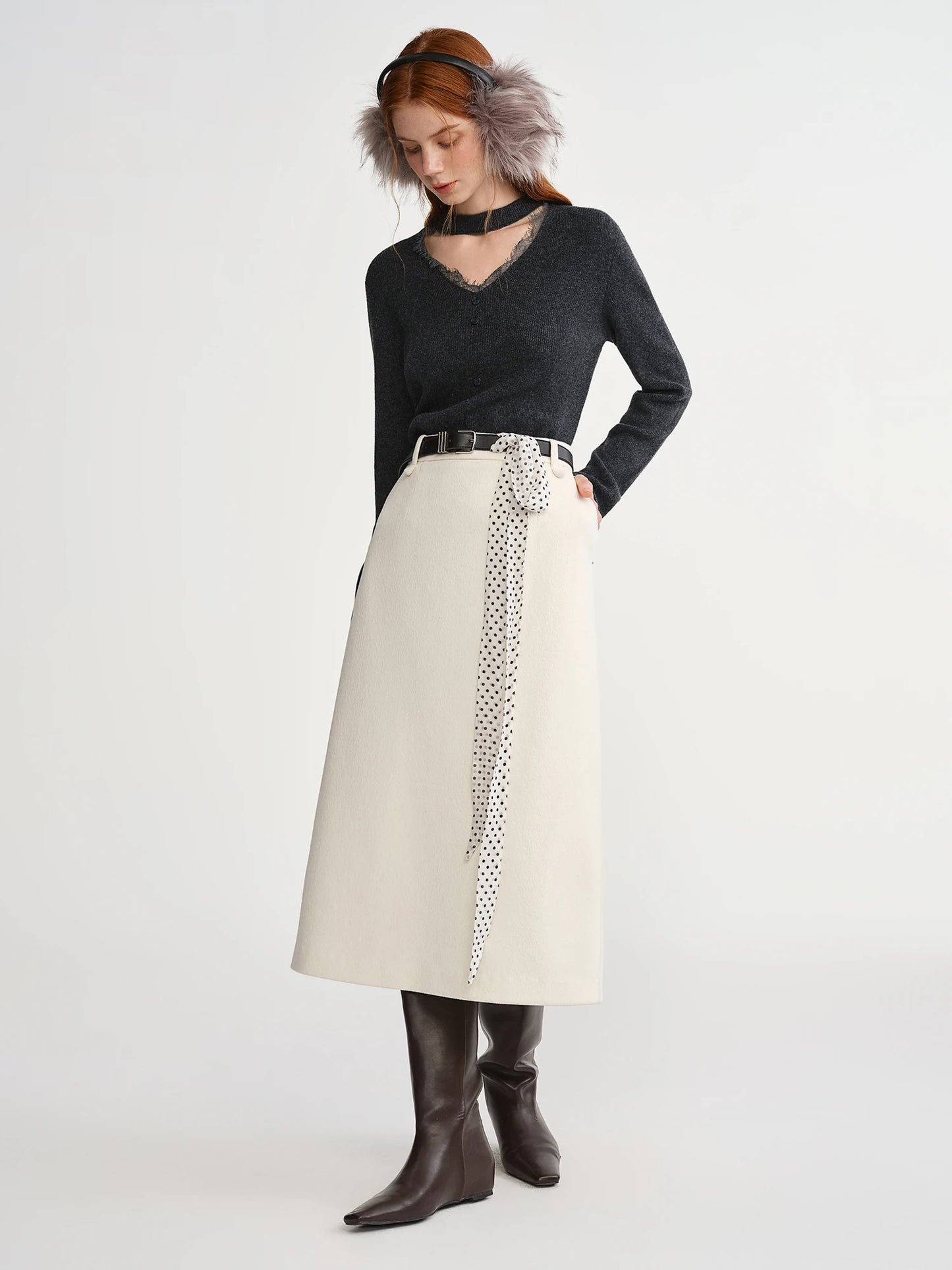 DUSHU Classic Elastic Waist Skirt For Women Winter Office Solid Color College