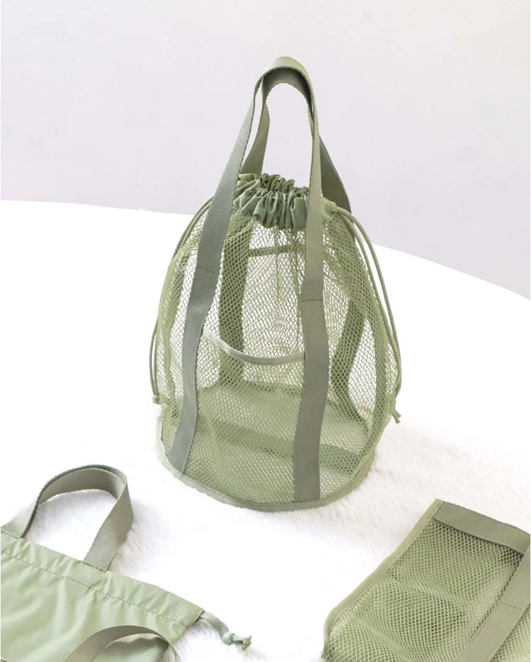 Travel Large Capacity Mesh Nylon Cosmetic Bag Organizer Foldable Casual Mesh Drawstring Bags Rope Bundle Pocket Swim Washing Bag