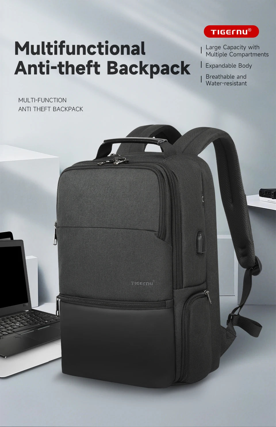 Tigernu Travel Backpacks For Men 15.6 17 19'' Laptop Backpack Male Business Backpack Bags For School Backpack Mochila Knapsack