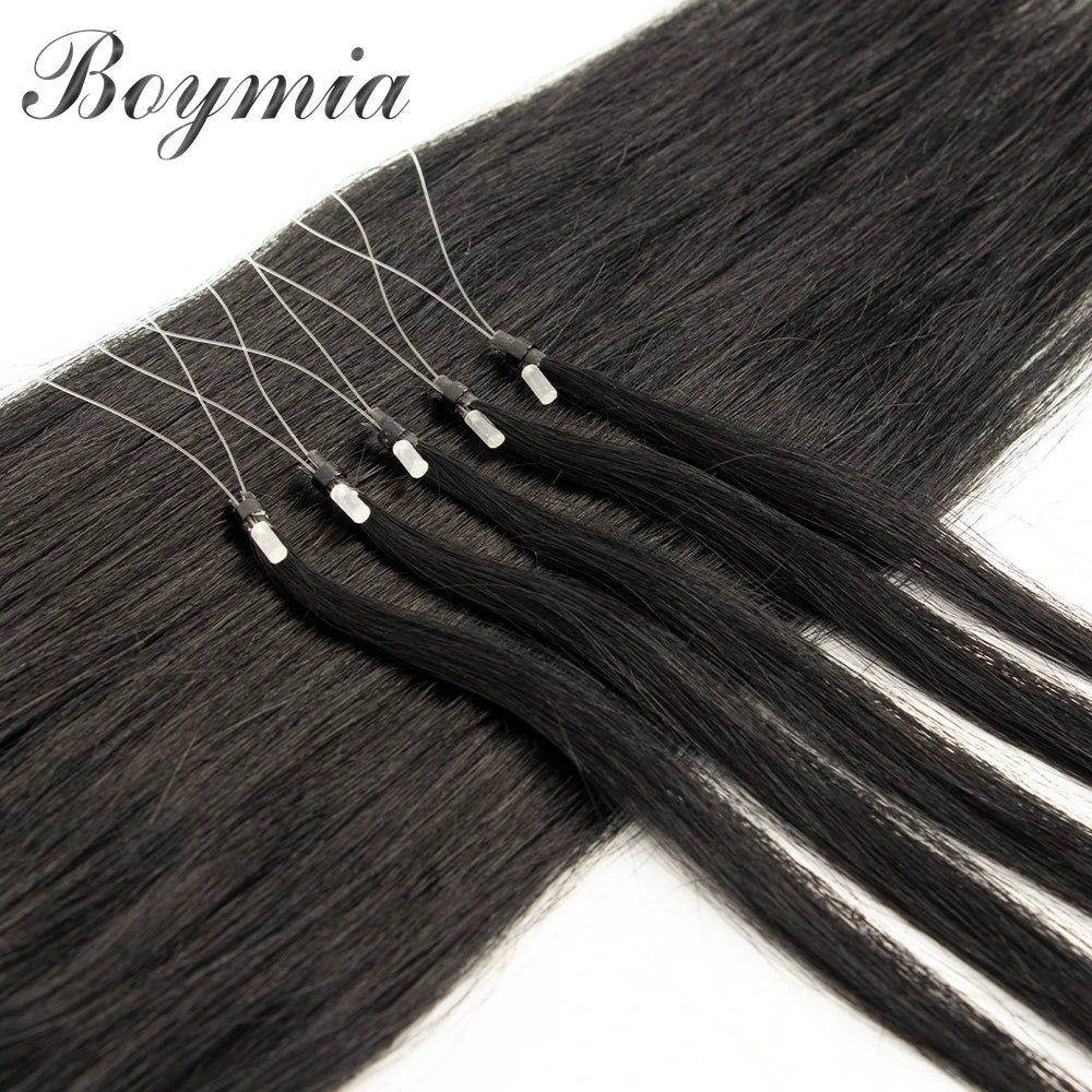 Boymia Micro Loop Human Hair Extensions 12" 16" 20" 24" Natural Straight Hair Rings Micro Link 0.5g/strand