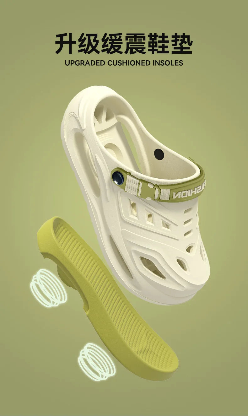 Thick-soled hole shoes for men, summer outdoor toe-caps slippers, sports sandals with anti-slip and sand-crawling feeling
