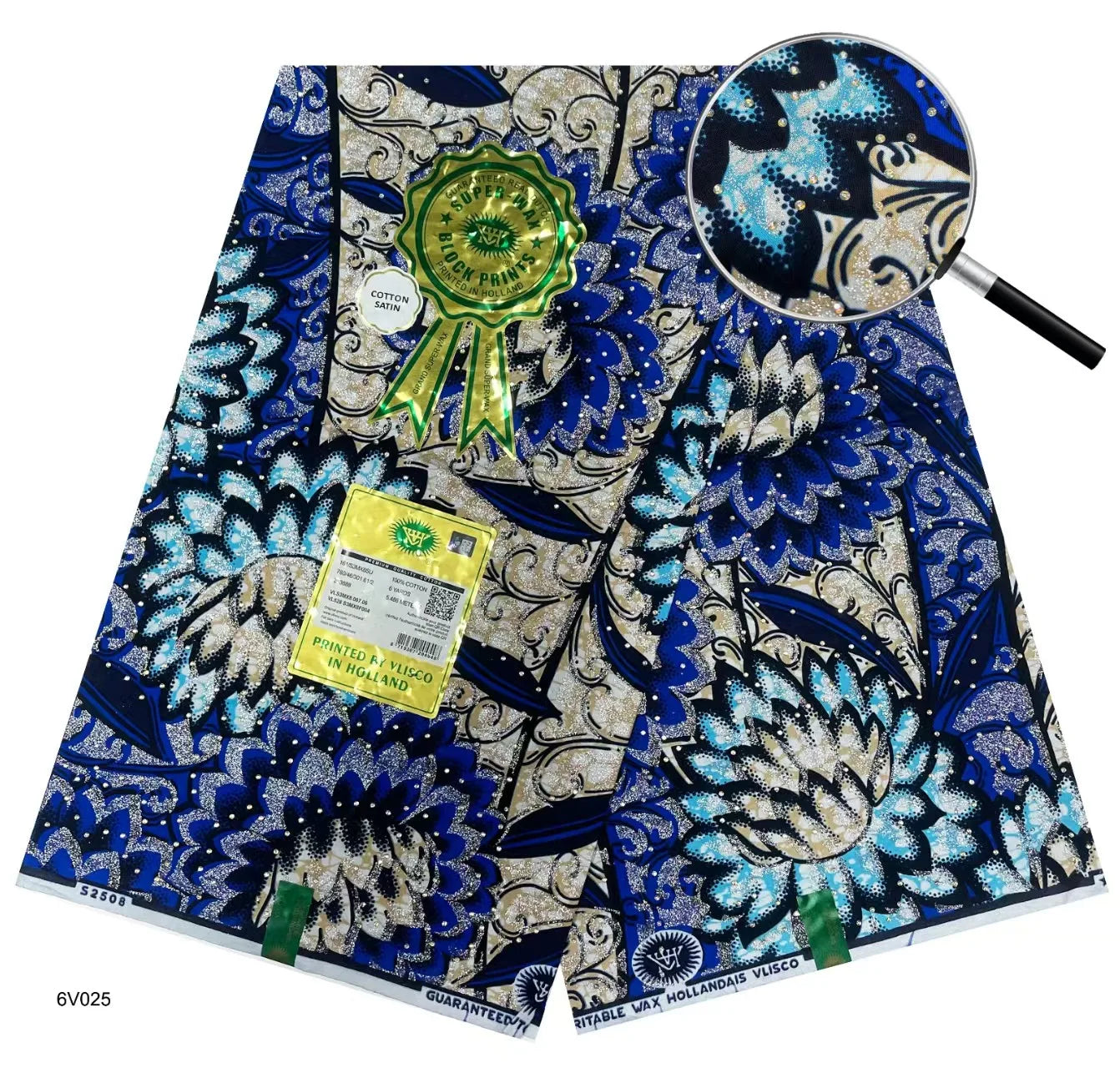 African Wax | Fabric Wax WIth Stones | Wax Block Fabrics For Women Dress, 6 Yards Wax Tissu