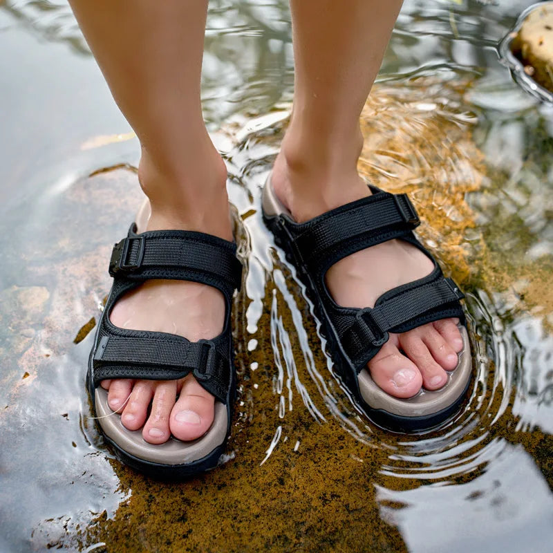 Summer Men Adjustable Outdoor Slippers Men Slides Anti Slip Slippers Black Khaki Green Comfortable Big Size 46 47
