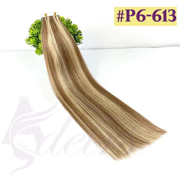 ADEIRS Straight Tape In Human Hair Extensions 100% Real Hair Extensions 16"-24" Black Brown Blonde #613 Invisible Tape In