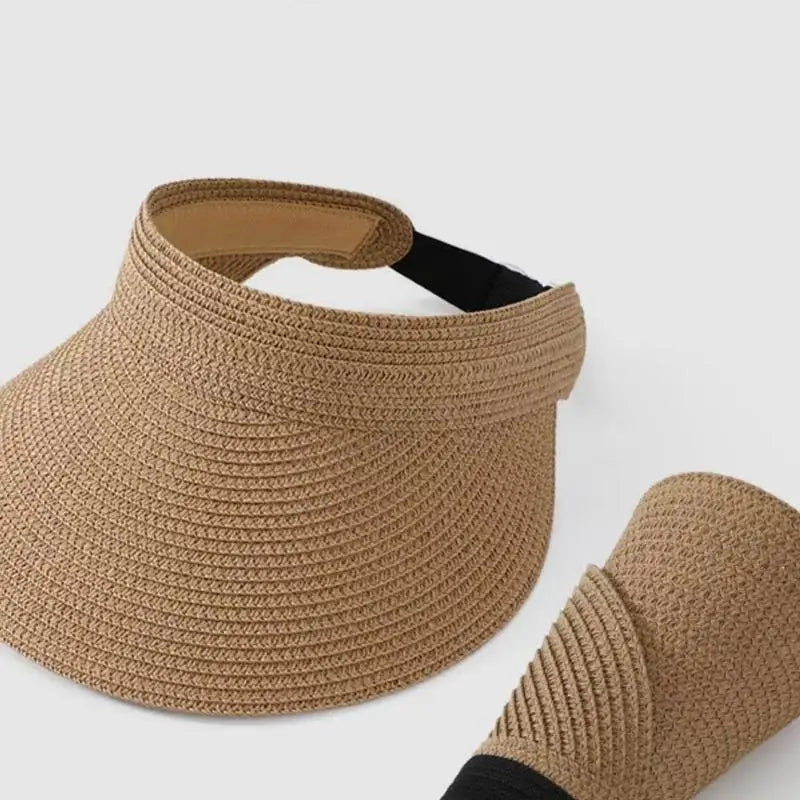 UPF50+ Wide Brim Visor Hat For Women Straw Beach Sun Visor Foldable Ponytail With UV Protection Straw Hat Beach Hats【AliS8】 BAZAARHUBO