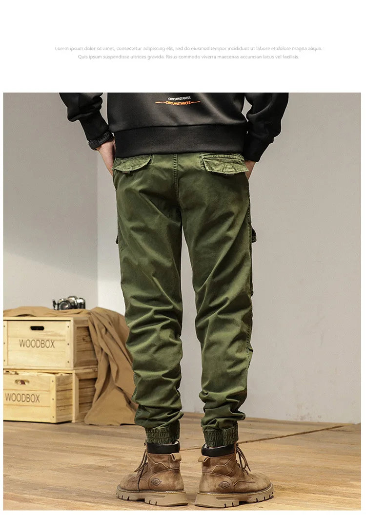 The new men's American retro sporty design in 2025 features multi-pocket, versatile drawstring work pants and stretch trousers