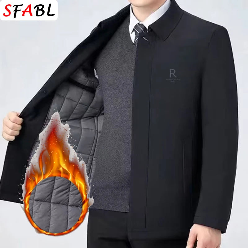 Luxury Thicken Padded Blazers for Men Social Jackets Men's Winter Jacket Windbreak Fleece Lining Business Office Dress Coat XXXL