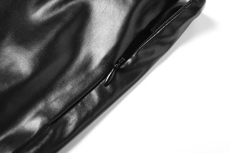 Punk Style PU Leather Pants Gothic Black Lace-paneled Trouser Sexy High-waisted Slim Flared Pants 2026 Summer Women's Clothing