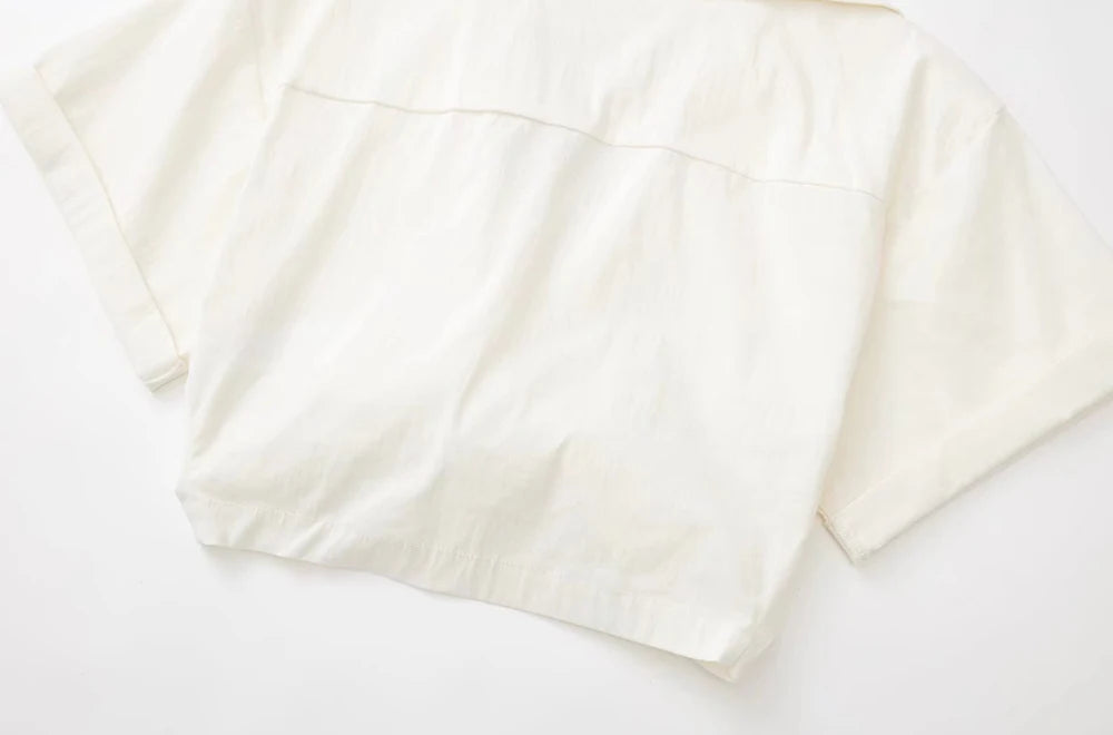 Women Fashion Front Knot Elastic Linen Cropped Shirts Vintage Short Sleeve Patch Pockets Female Blouses Blusa Chic Tops