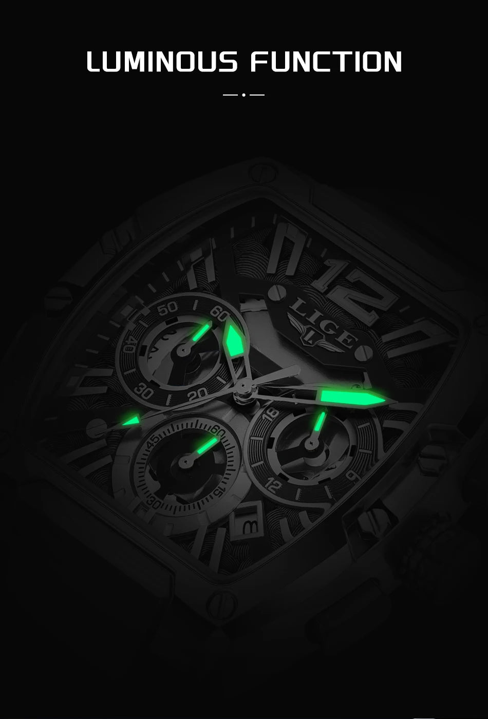 LIGE Fashion Simple Man Watch Casual Sports Military Waterproof Silicone Strap Luminous Quartz Watches for Men Chronograph Gifts