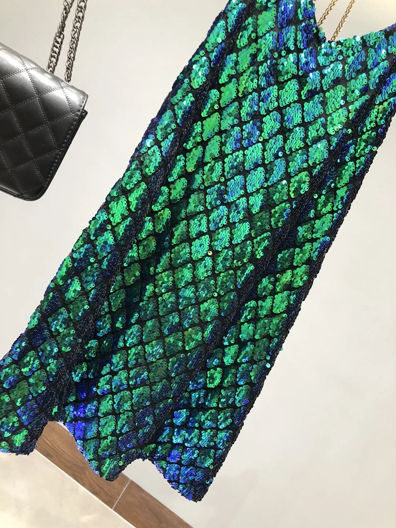 Sexy Dresses Party Night Club Dress 2020 Dress Summer Metal Hanging Neck Sequins Backless Holiday Skirt with Shoulder-straps