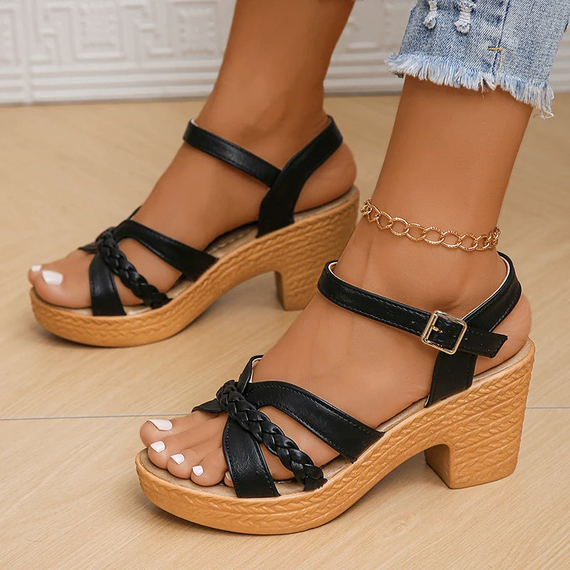 2026 Summer High Heels Ankle Strap Sandals Women Platform Comfort Thick Heeled Gladiator Shoes Woman Plus Size Sandalias Mujer