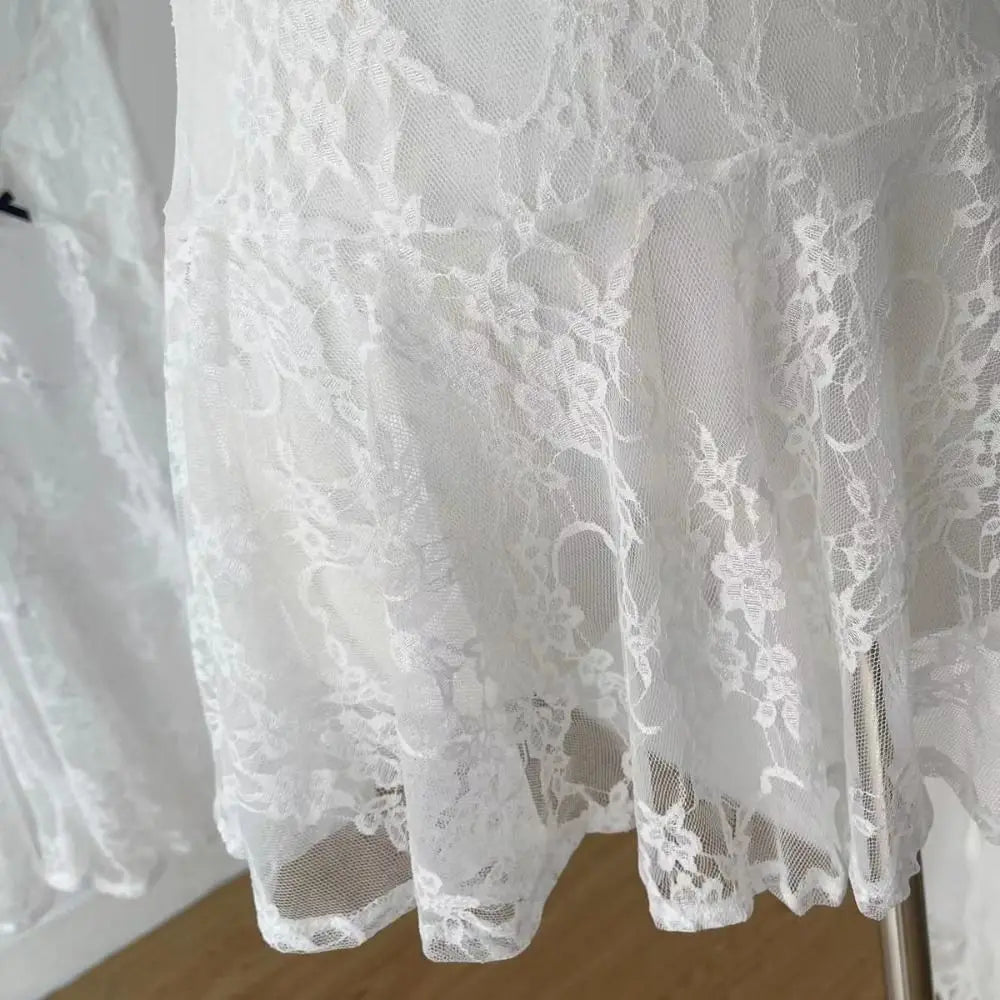 Fashion Transparent Lace Halter Dress V-neck Beachwear Lace-up Short Skirts A-line Spicy Girl Style Dresses Women Club