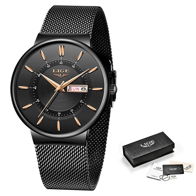 LIGE Fashion Man Watch Waterproof Sport Calendar Quartz Watch Men Top Brand Luxury Steel Strap Men's Watches Relogio Masculino