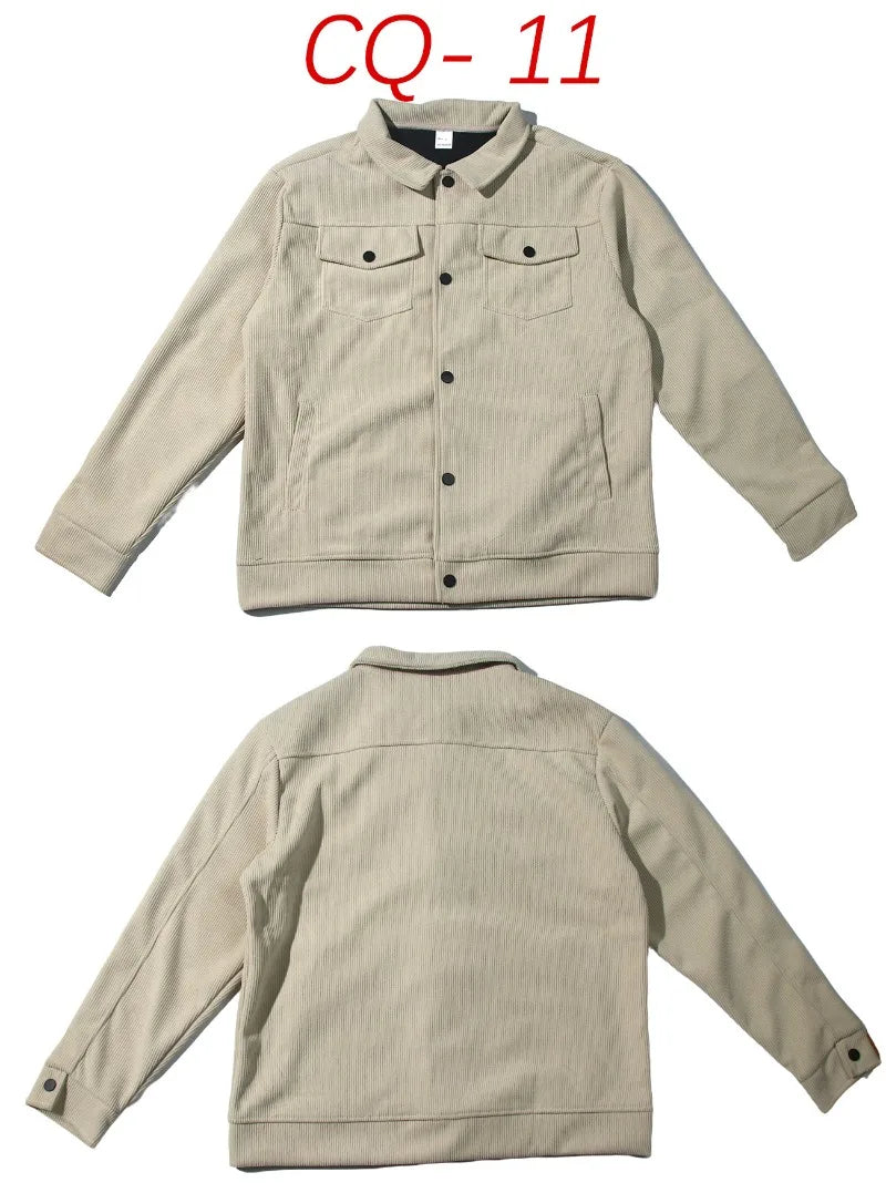 Men's Corduroy Trucker Jacket Casual Button Down Long Sleeve Lapel Collar Pocketed Coat for Daily Wear Streetwear Outfits