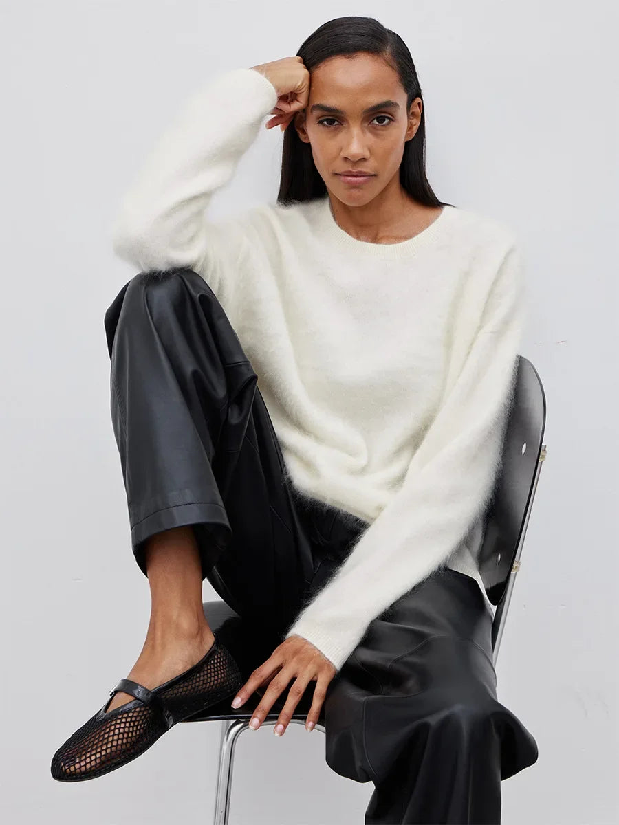 Blubelle Women's Autumn Winter Solid Color Knit Sweater O-Neck Long Sleeve Loose Fit Casual Relaxed Fashion Pullovers