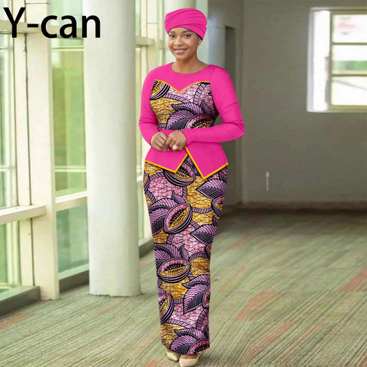 African Dresses for Women Elegant Patchwork Women Gown with Headscarf  Wedding Party African Style Ankara Print 2525050