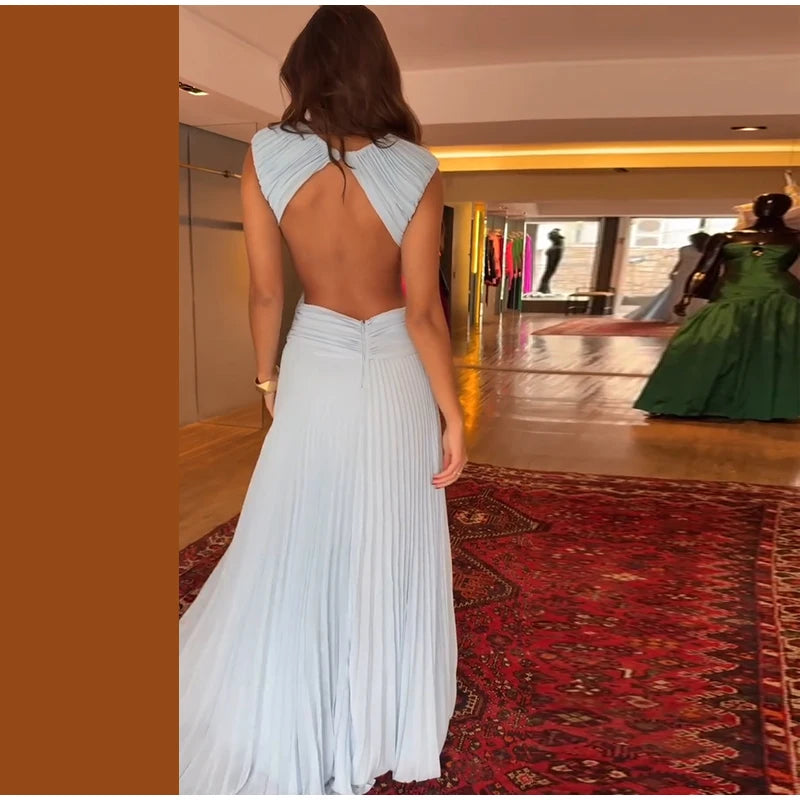 Backless Women Dress Cross Waist Long Dress Sleeveless Backless dresses A Line Ruched Evening Gown  Elegant Party Gown 2026 New