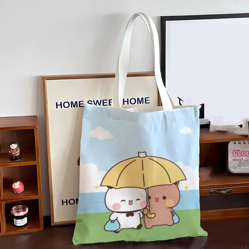 New Large Capacity Cute Tote Bag Bubu Dudu Panda Bear Niche Couple Handbag Class File Bag Portable Cartoon Canvas Bags