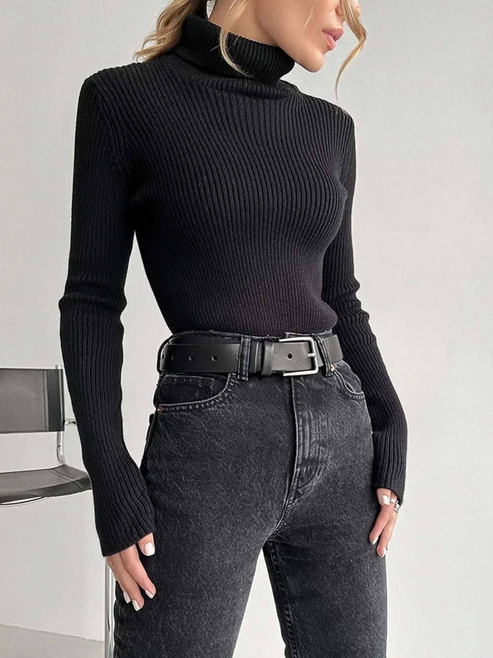 AOSSVIAO 2026 Basic Mock Neck Ribbed Sweaters for Women Cute Sexy Knitted Autumn Winter Warm Fitted Fashion Pullover Sweater