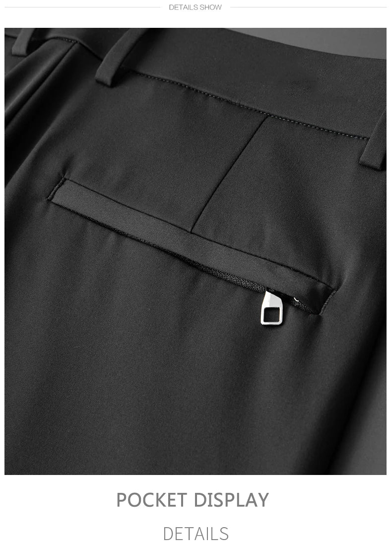 BROWON Brand Men Pants Summer New Business Fashion Straight Casual Pants Mid Light Elastic Loose Ice Silk Breathable Thin Pants