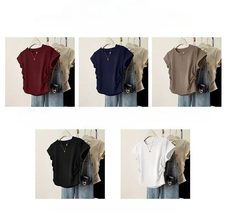 Women Summer Short Sleeve Top Slim Fit Round Neck Tee Breathable Casual