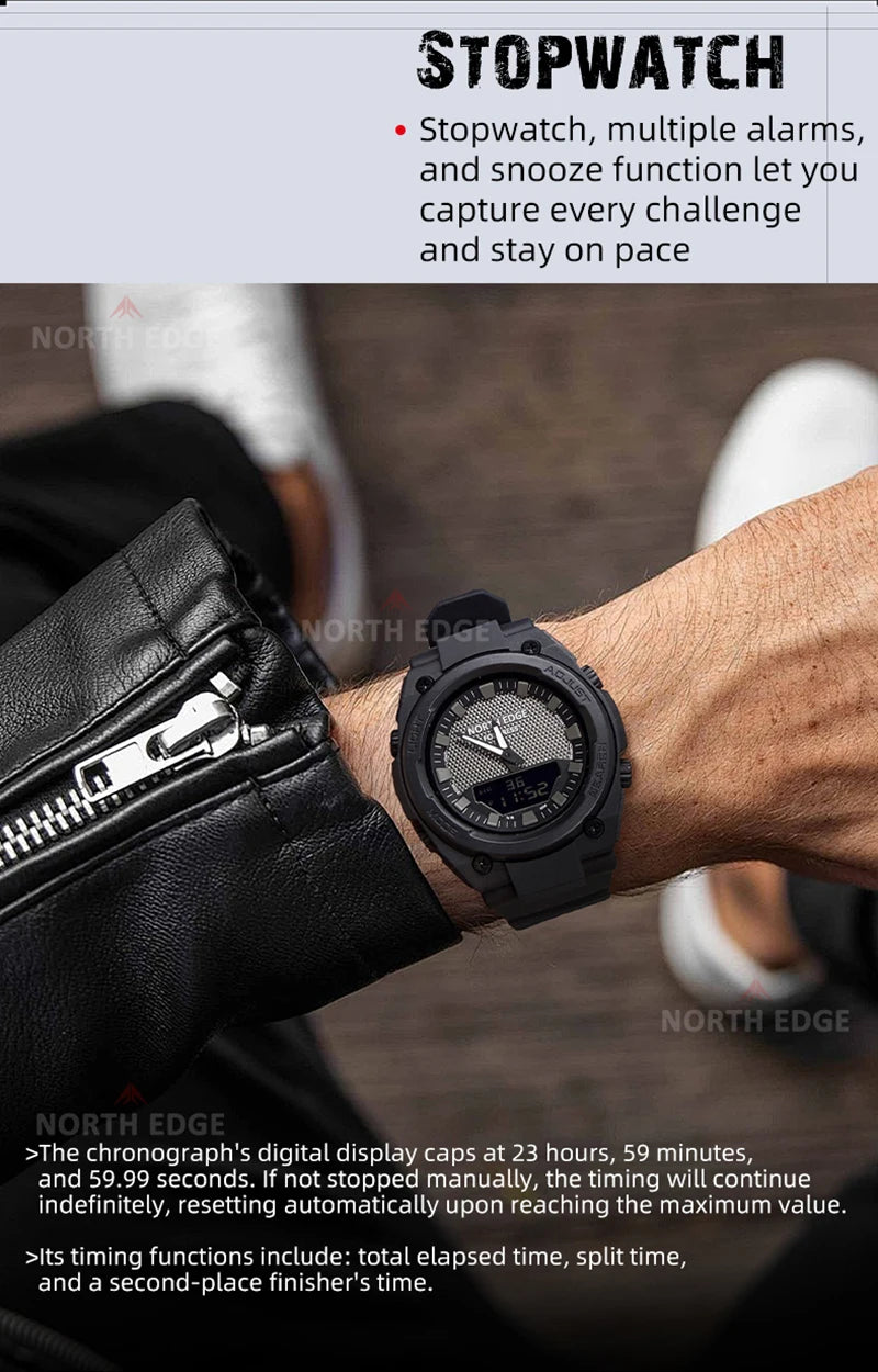 NORTH EDGE FORTRESS 2026 Men's Military Digital Watch Outdoor Sports Waterproof 50M Watches World Time Countdown LED Wristwatch