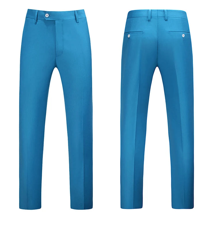 British Style Solid High Waist Trousers Men Formal Trousers High Quality Slim Fit Business Casual Suit Pants Groom Wedding Dress