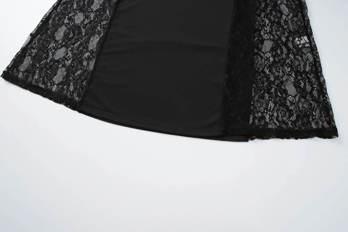 Dulzura Summer Fashion Sexy Backless Lace See Through Patchwork Suspender Long Dress Women Elegant Dress Party Club Prom Clothes