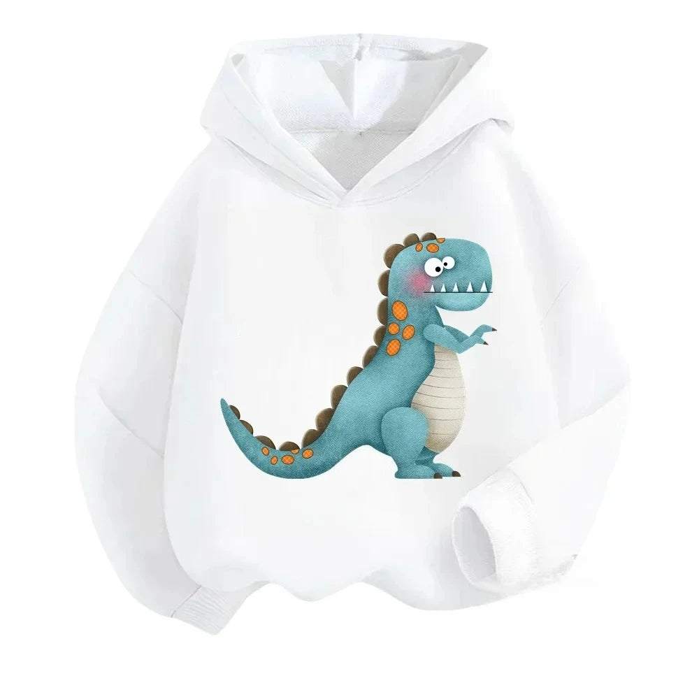 New Cartoon Dinosaur Print Children's Hooded Sweatshirt Boy Girl Autumn Winter Daily Outdoor Casual Wear Loose Warm Sportswear BAZAARHUBO