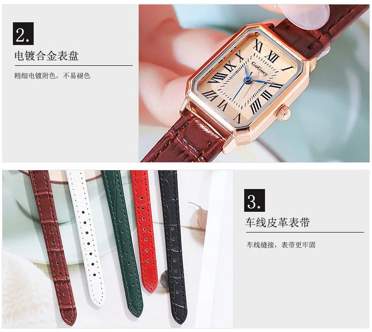 Fashion Retro Digital Dial Casual Watches Square Leather Strap Fashionable Clock Quartz Wristwatch for Women Gift