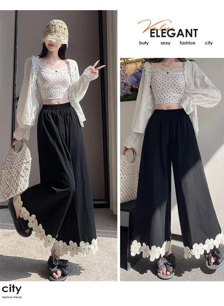 Spring and summer best-selling styles: leisure, fresh, country style, cute, versatile, floral high-waisted nine-tenths pants
