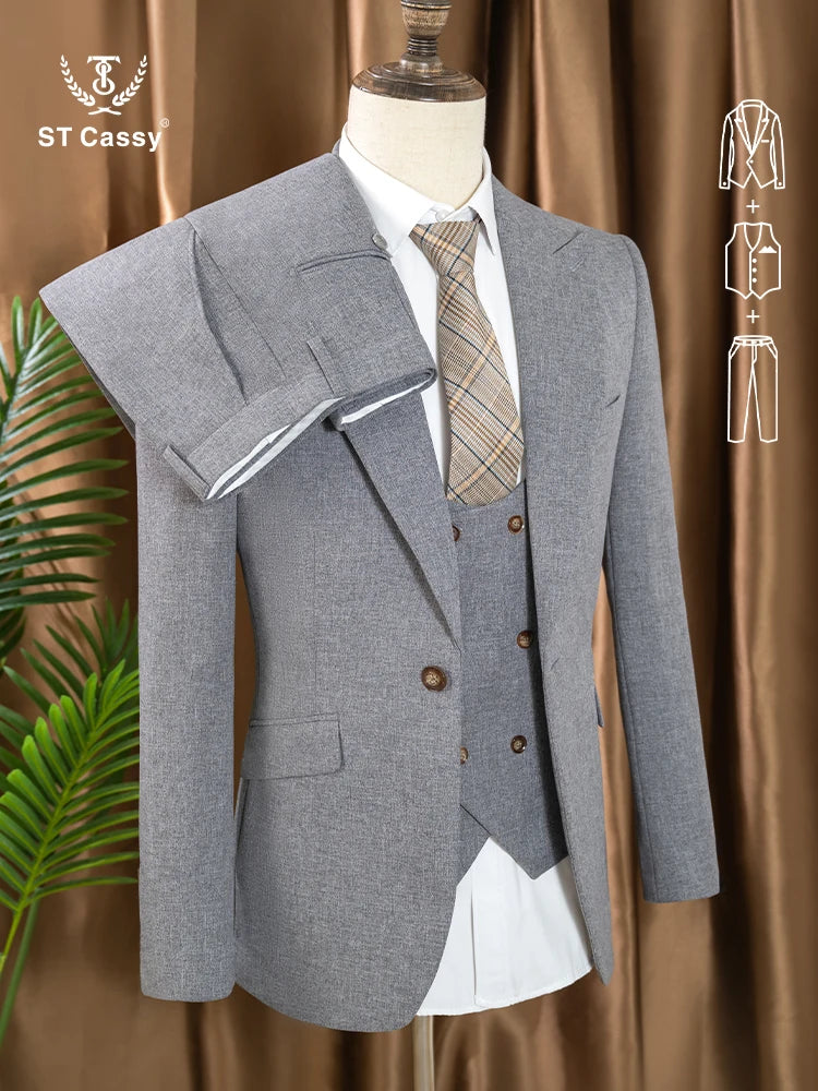 Turkish style man Suit 3 Piece set Jacket+vest+Pants Slim Fit Formal Office aLeisure Banquet Groomsman Set Groom's Wedding Dress