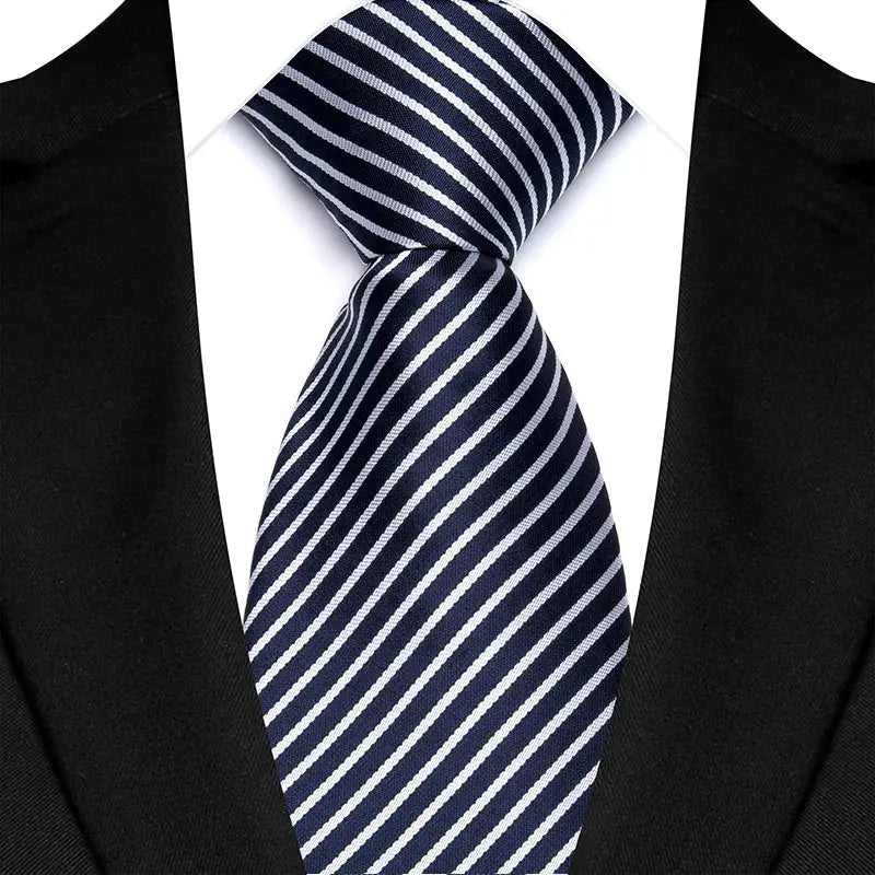 Classic 8CM Polyester Ties For Men Formal Business Silver Gray Paisley Stripes Dot Neckties Handmade College Shirt Neckwear BAZAARHUBO