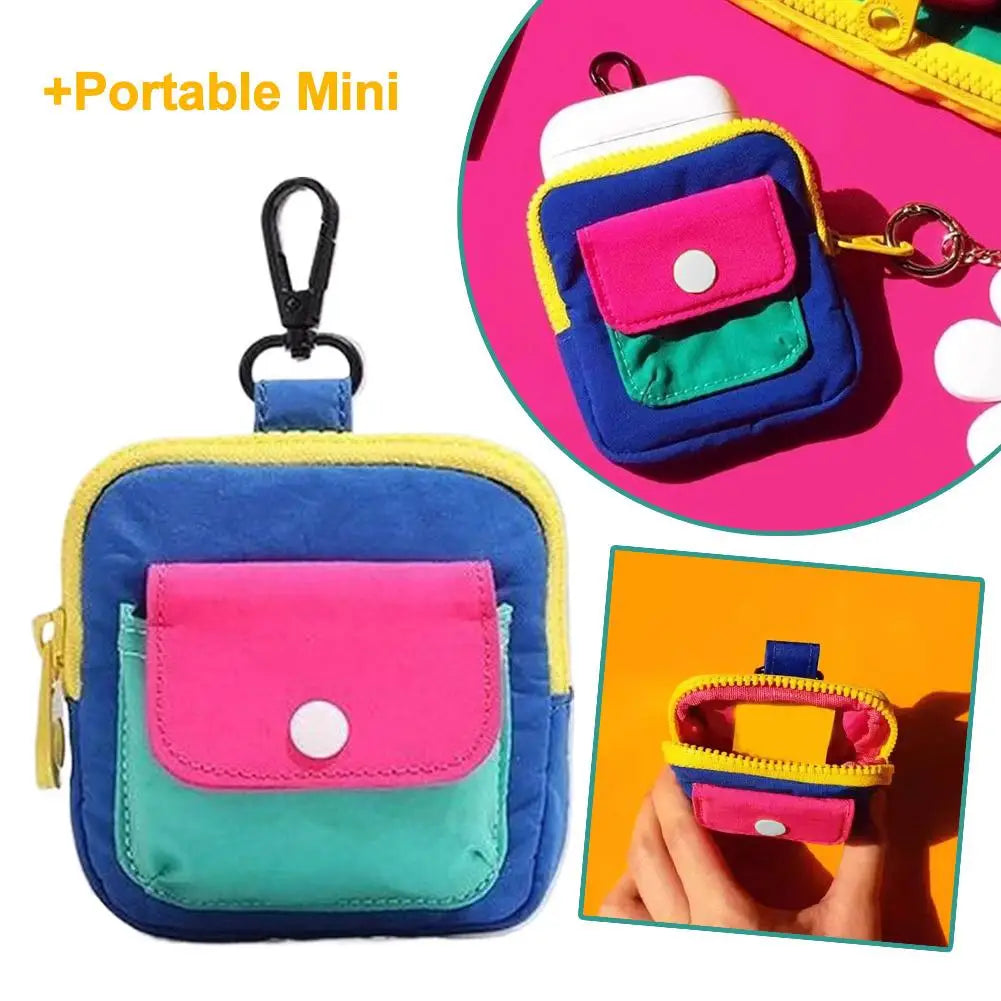 Dopamine Color Mini Wallet Keychain Coin Purse Mini Zipper Earphone Bag Cute Backpack Accessory Pendant Gift for Women