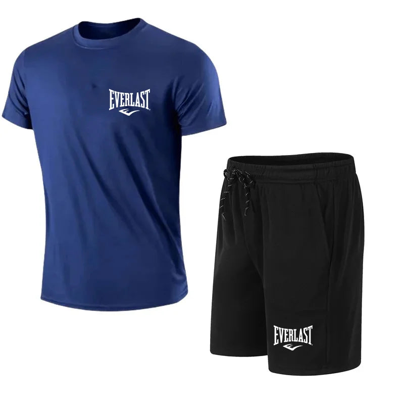 EVERLAST men's t-shirt and shorts 2 pcs. Short Sleeve Breath Rest Set Sport Jogging Gym Set Brand Clothing With Print