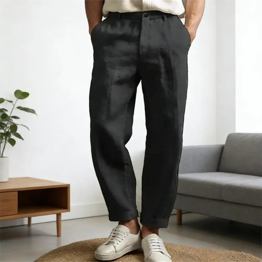 Suit Pants Vintage Loose Linen Trousers For Mens Spring Summer New Casual Straight Pants Men Fashion Pleated Breathable Pants