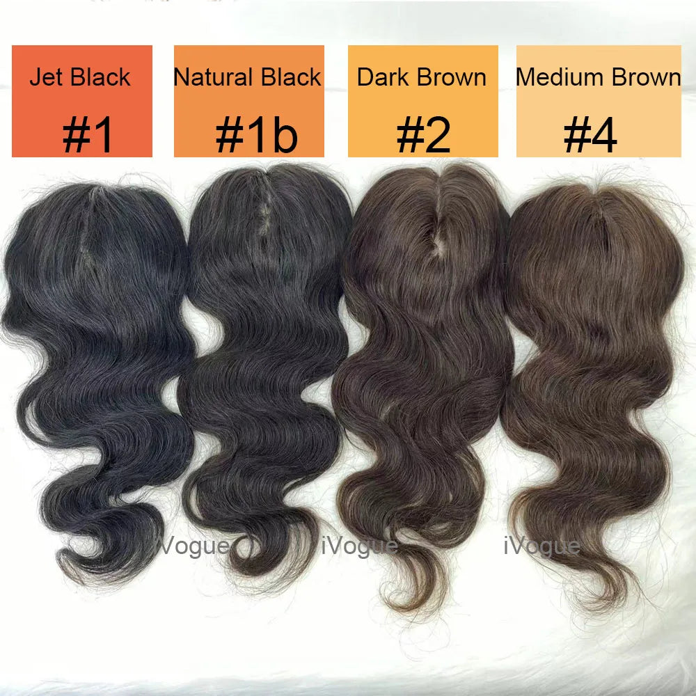 6X6inch Real Human Hair Topper for Women Virgin European Hair Toupee with Clips In Natural Hairline Scalp Base Fine Hairpiece