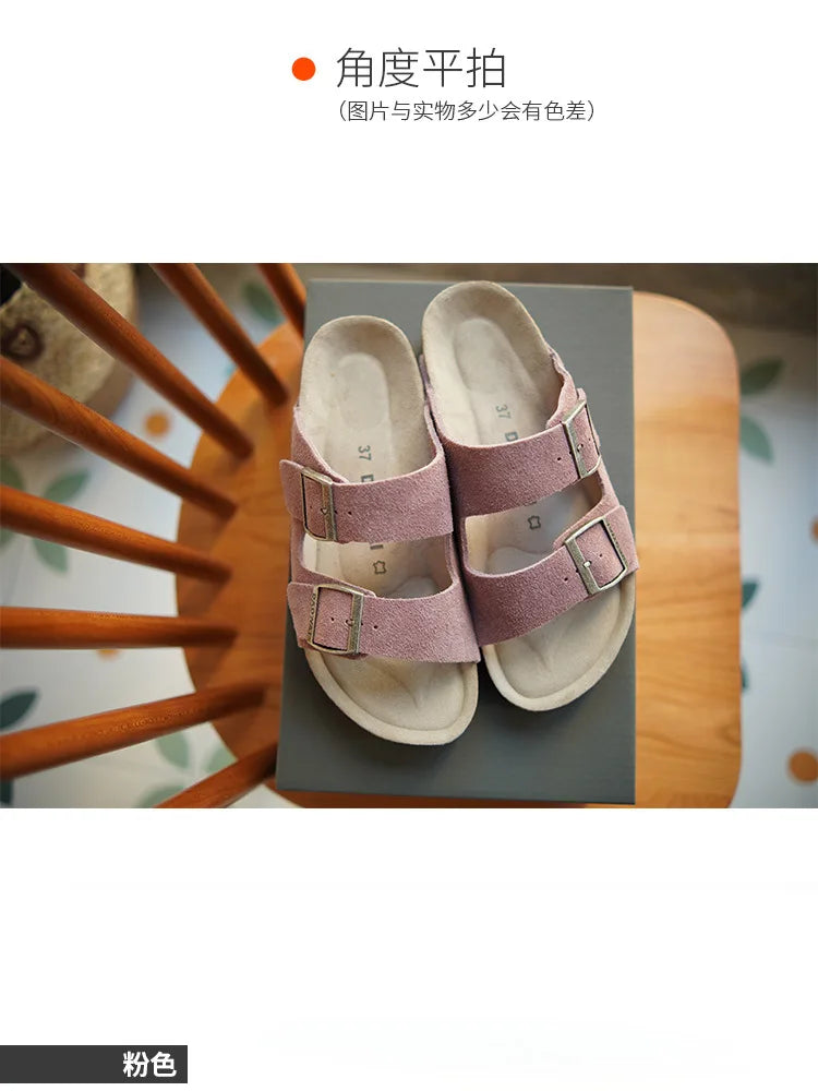 Genuine Leather Men Women Cow Suede Slippers Boy Girl Beach Slides Classic Cork Footbed Women Sandals  With Orthopedic Diabetic