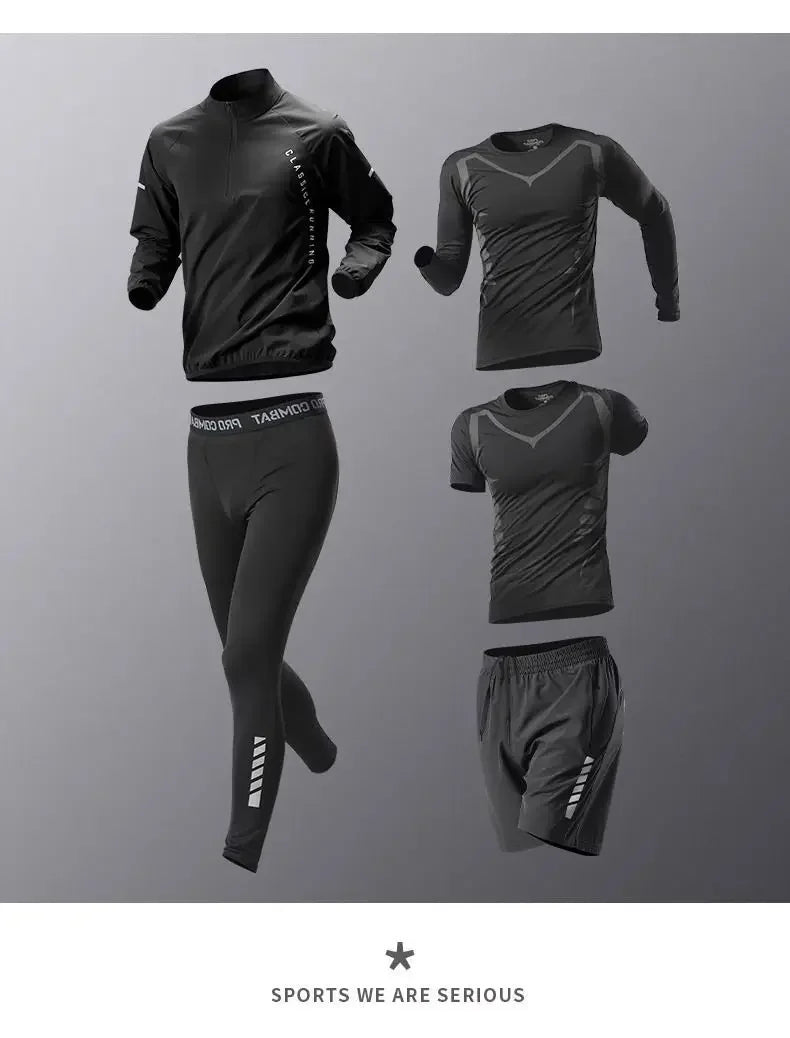 Men's Quick-Dry Running Tracksuit Long Sleeve Half Zipper T-Shirt Set Gym Jogging Sweatshirt for Fitness Sports Hiking Training