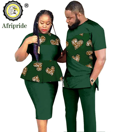 African Couples Clothing Outfits Men and Women Wear Wedding Party Ankara Wax Print Fashion AFRIPRIDE S20C010