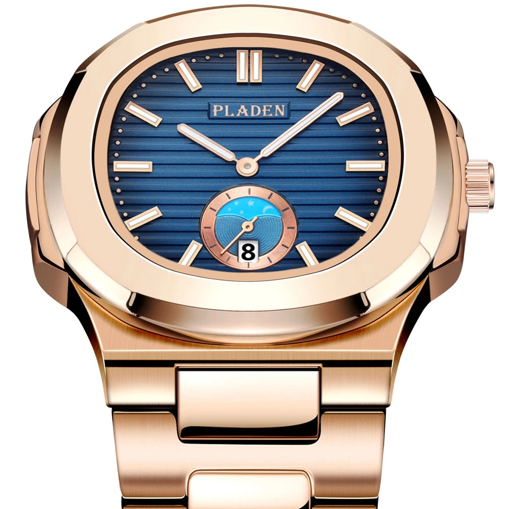 PLADEN Men's Quartz Watch Stylish Business Wristwatches Stainless Steel Calendar Waterproof Watches For Male High Quality New