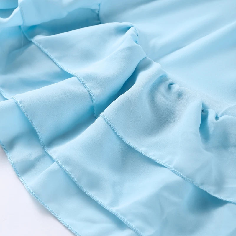 Summer Ruffles Short Dress Women Turtleneck Pleated Loose Turtleneck Flare Sleeve Robes 2025 Fashion Lady Party Holiday Gowns