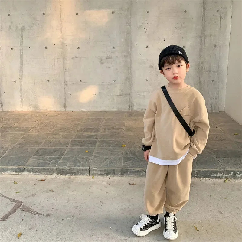 Children Fashion Clothes Suit Boys Casual Spring Sets Costume Kids Solid Colour Sweatshirts+Pants 2Pcs Simplicity Autumn Outfits