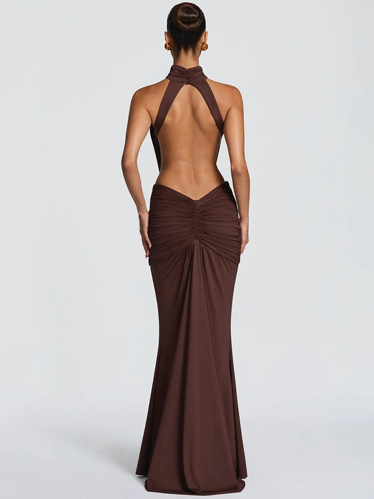Mozision Backless Off Shoulder Maxi Dress Women Elegant Bodycon Party Ruched