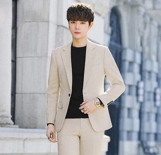 2 Piece Outfit Set Male High Quality 2025 Solid Color Slim Fit Full Men's Suits and Blazers Fashion Pants Luxury Elegant Classic