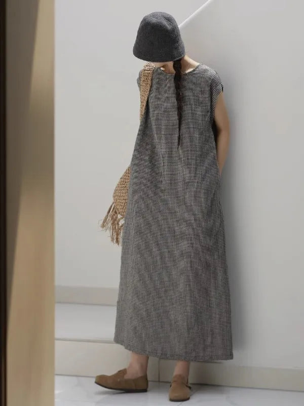 Casual Bla White Plaid A-Line Vest Dr Women's Mid-Length Spring Summer New Sle Simple Leisure Dr Korean Sle