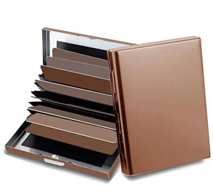 10 Slots Stainless Credit Card Holder Men Slim Anti RFID Travel ID Cardholder Debit Box Women Wallet Metal Case Porte Carte