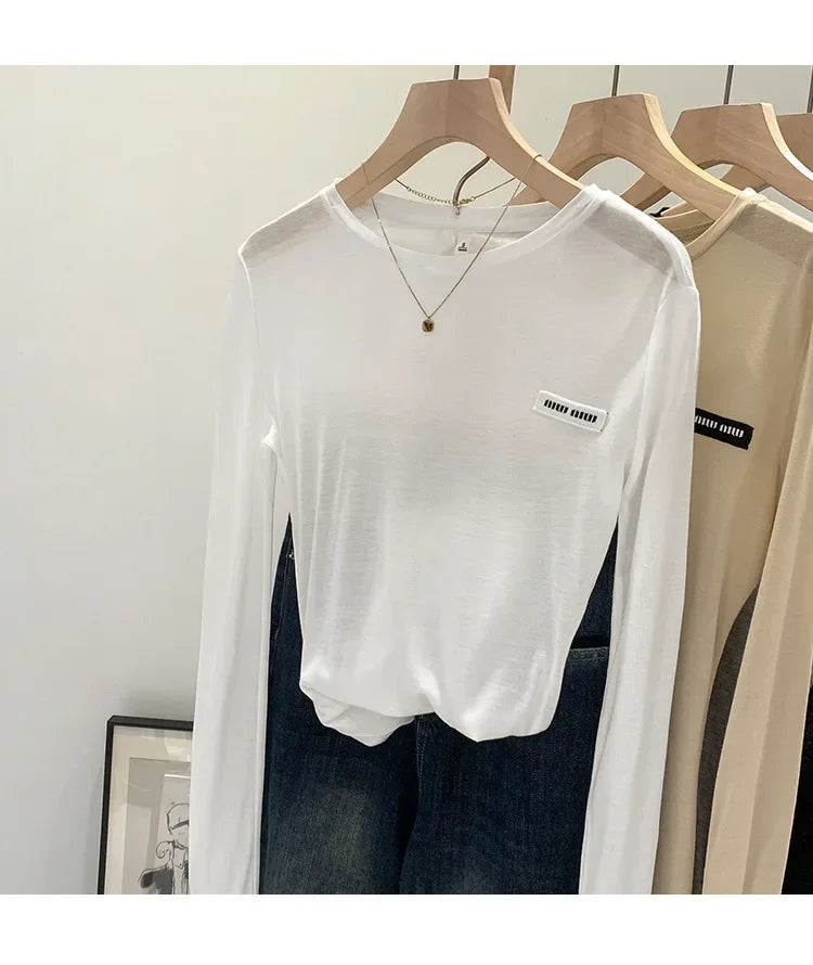 Laceleather Women's Long Sleeve T-Shirt Light Thin Sun Protection Base Layer Shirt Early Autumn New Style Label Attached