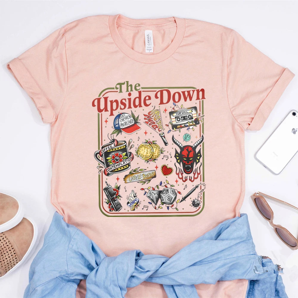 The Upside Down T-shirt Funny Women Men Hawkins Clipart Graphic Tee Stranger ST5 Inspired Demogorgon Shirts Trendy Gothic Tops